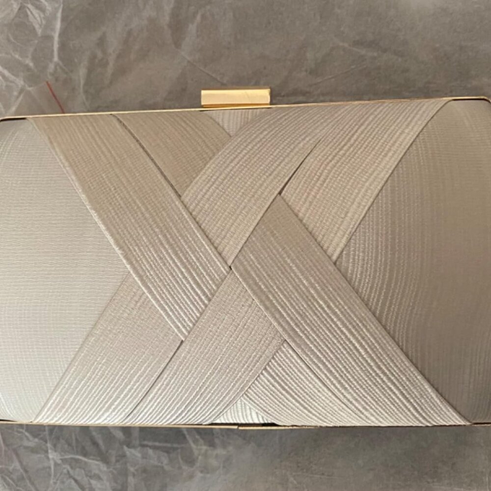 Neiman Marcus Silk Nightclub Silver Clutch Purse - Picture 2 of 5